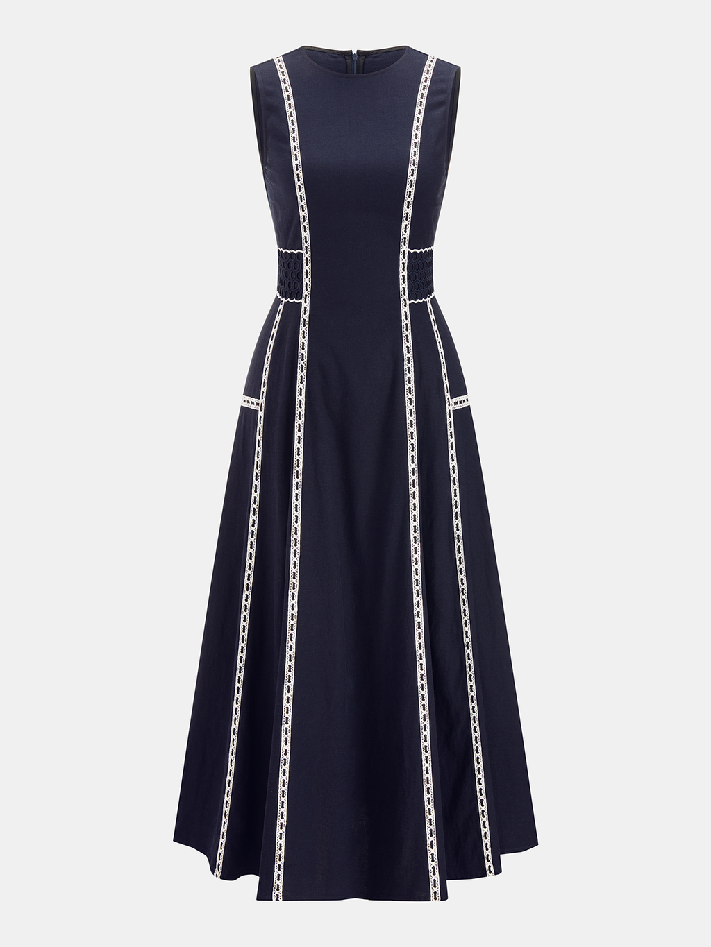 Lace-Trim Contrast Sleeveless Midi Dress