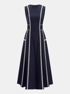 Lace-Trim Contrast Sleeveless Midi Dress