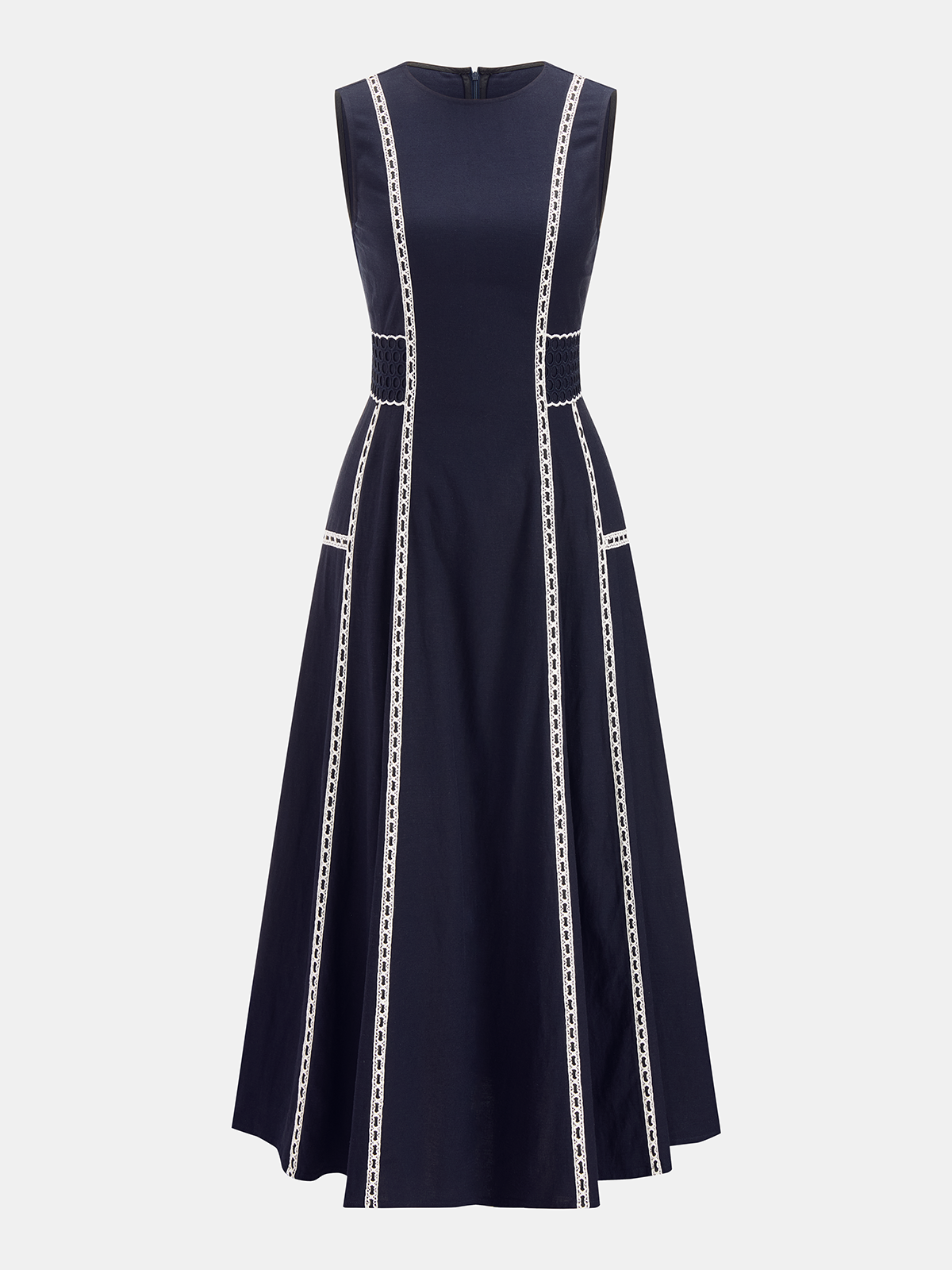 Lace-Trim Contrast Sleeveless Midi Dress