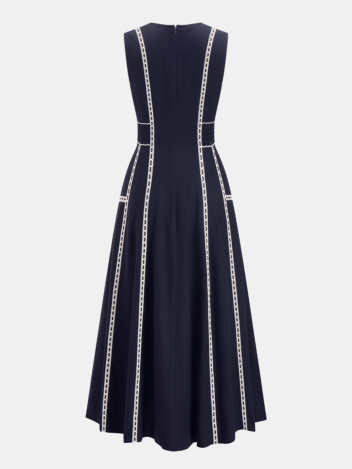 Lace-Trim Contrast Sleeveless Midi Dress