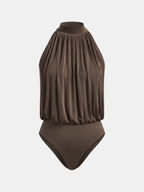 Sleeveless Mock Neck Bodysuit with Ruched Detailing