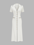 Contrast Trim Buttoned Knit Maxi Dress
