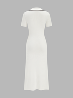 Contrast Trim Buttoned Knit Maxi Dress