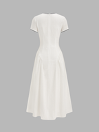 Bow-Accented Cotton Cheongsam-Inspired Midi Dress