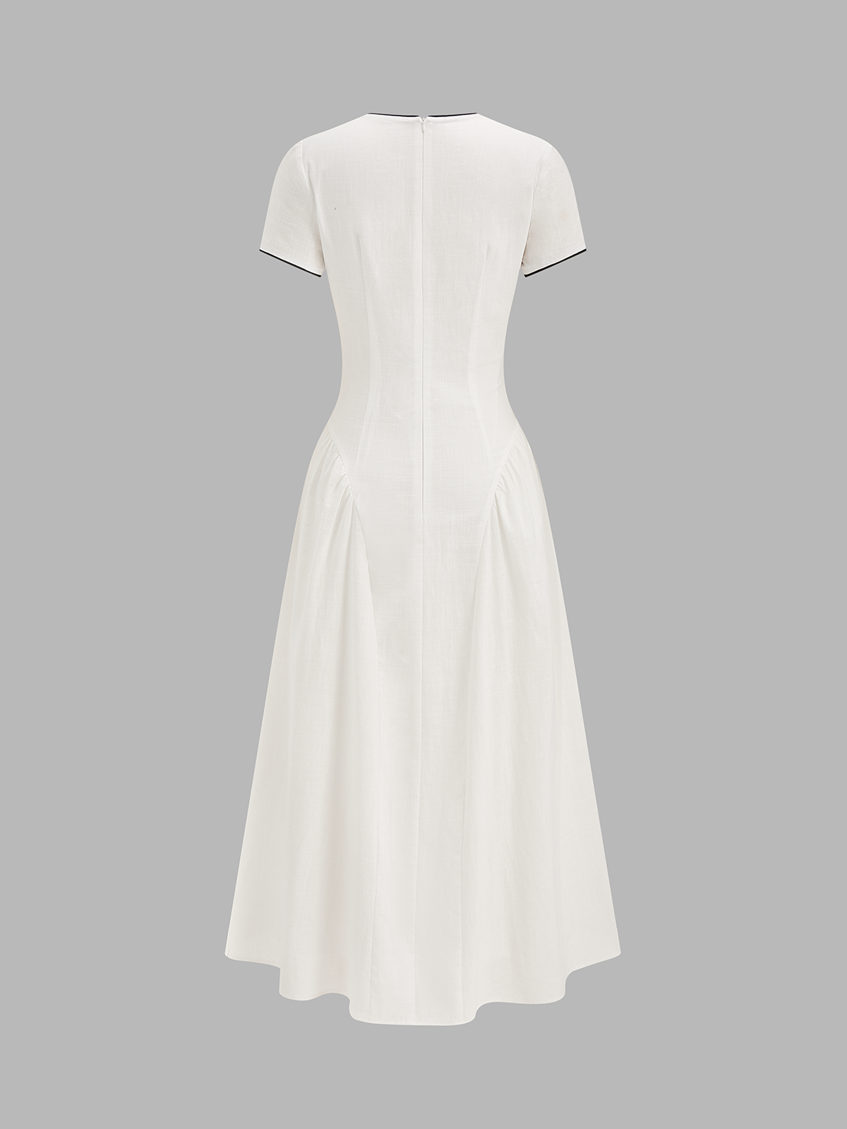 Bow-Accented Cotton Cheongsam-Inspired Midi Dress
