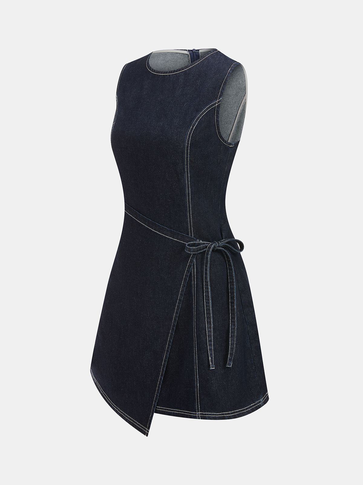 Denim Wrap Mini Dress with Sleeveless Design