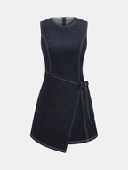 Denim Wrap Mini Dress with Sleeveless Design