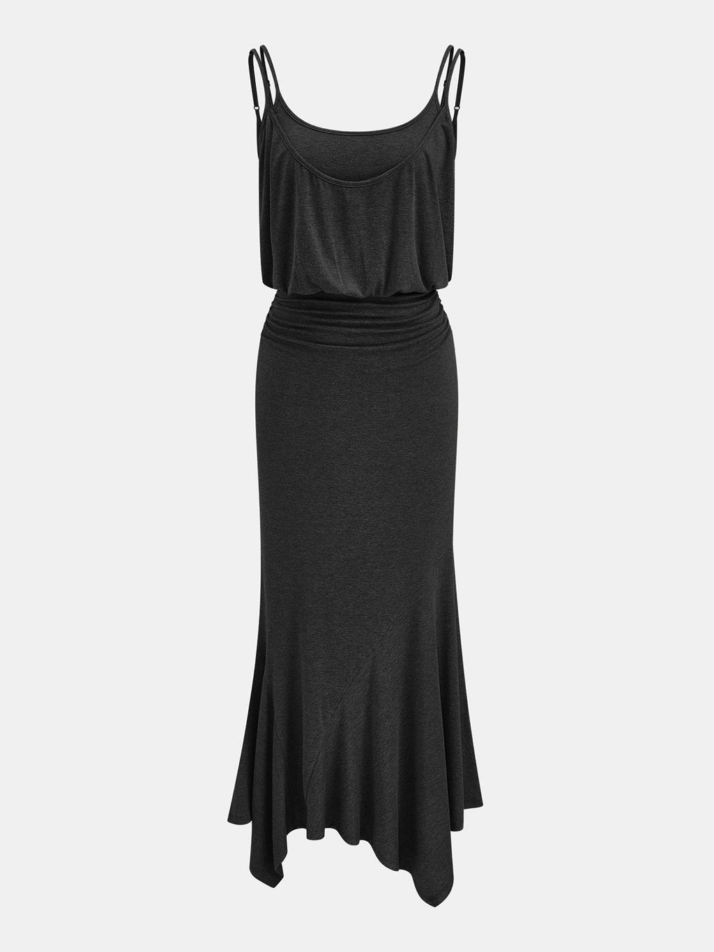 Asymmetric Ruched Cami Maxi Dress