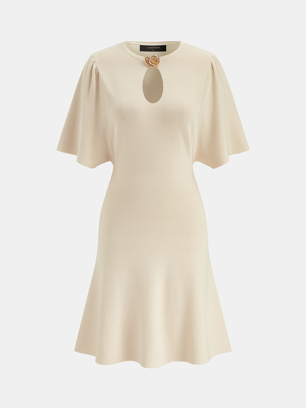 Keyhole Knit Dress with Flared Sleeves and Conch Detail