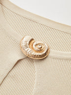 Keyhole Knit Dress with Flared Sleeves and Conch Detail