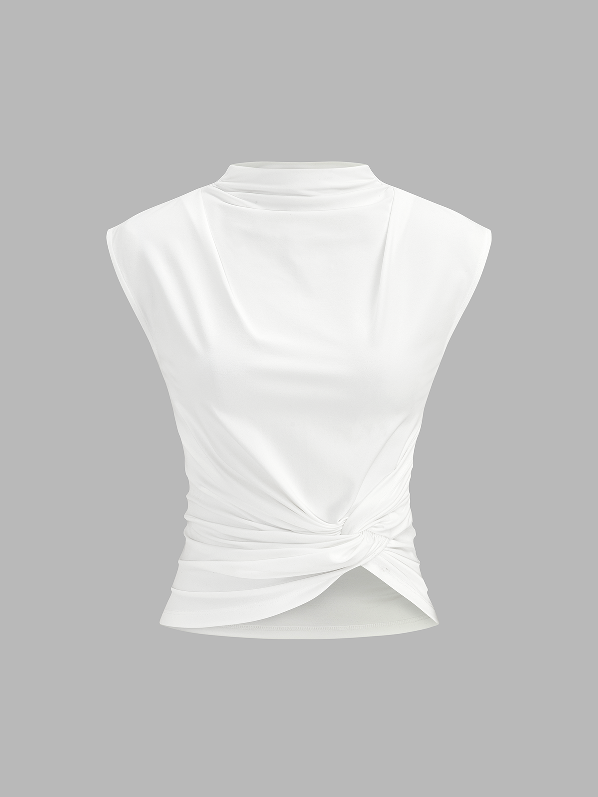 Mock Neck Sleeveless Top with Ruched Detail