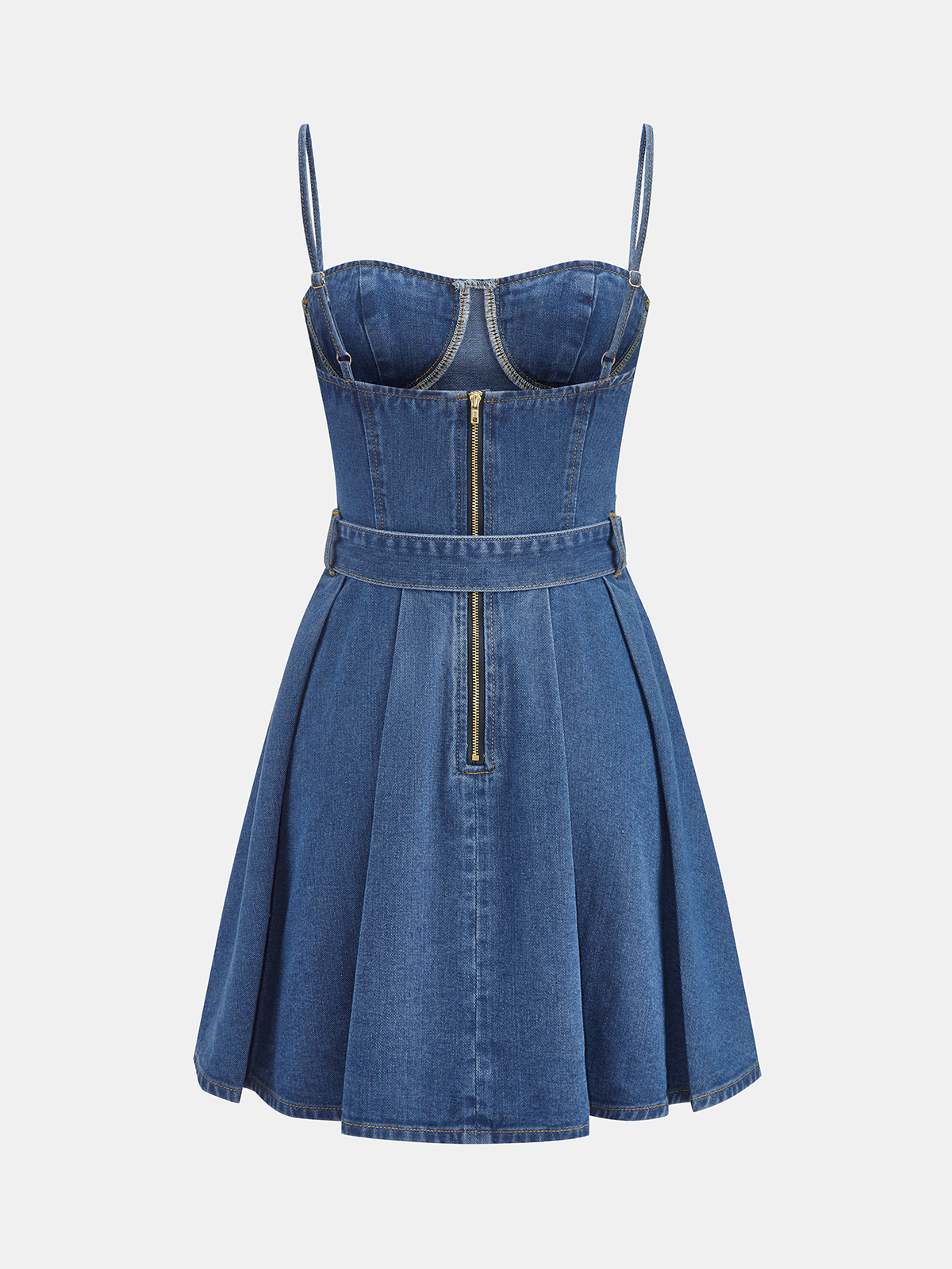 Belted Denim Mini Dress with Cami Straps