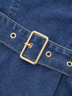 Belted Denim Mini Dress with Cami Straps