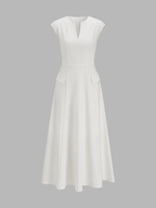 V-Neck Cap Sleeve Dress at Midi Length