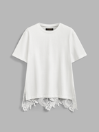 Cotton Short Sleeve Top with Lace Back Detail