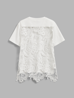 Cotton Short Sleeve Top with Lace Back Detail