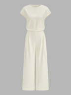Cap Sleeve Jumpsuit with Open Back and Wide Legs