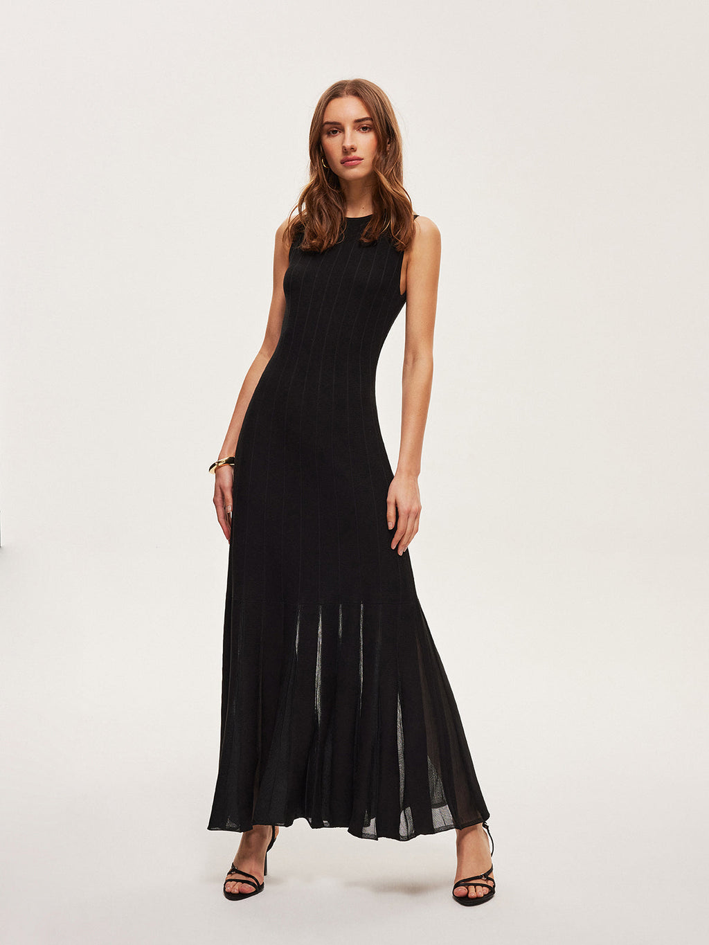 Semi-Sheer Mesh Dress Flared Style, No Belt