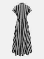Striped Short Sleeve Maxi Dress with Shirt Design