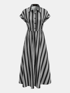 Striped Short Sleeve Maxi Dress with Shirt Design