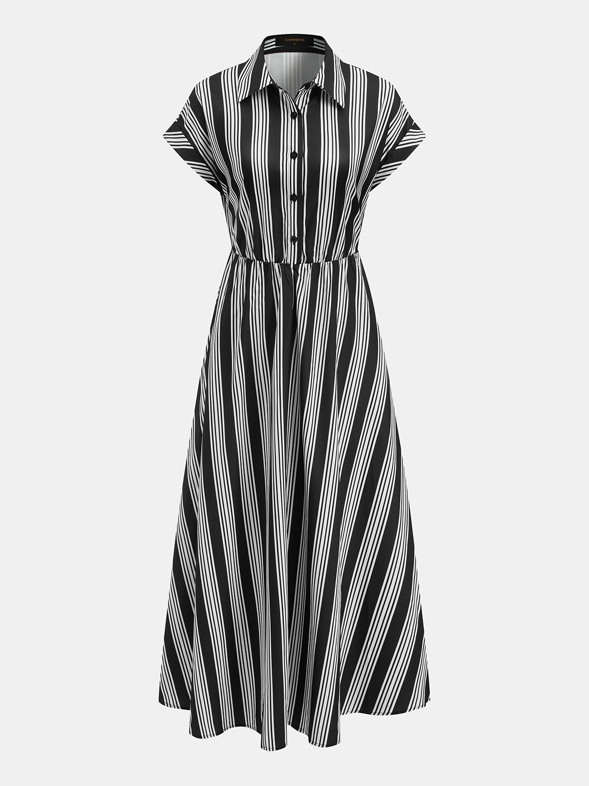 Striped Short Sleeve Maxi Dress with Shirt Design