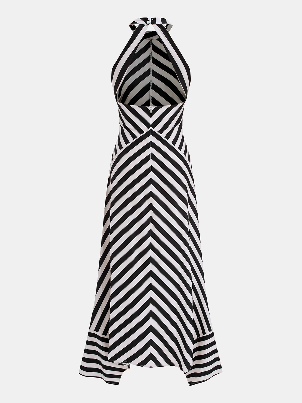 Striped Halter Maxi Dress with Backless Design