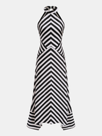 Halter Neck Striped Maxi Dress with Open Back