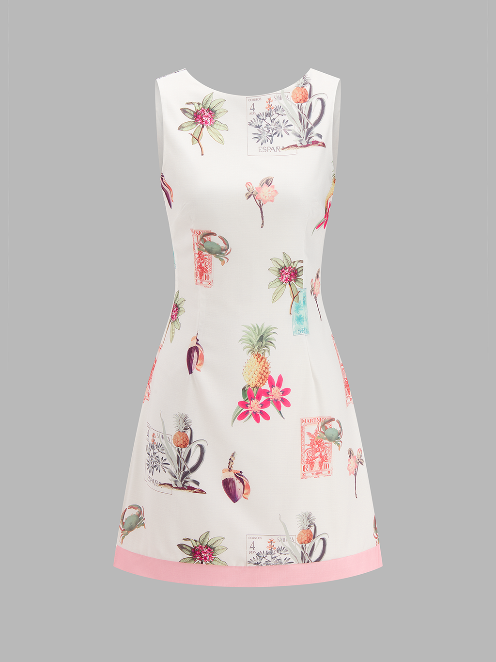 Cotton Linen Sleeveless Dress with Tropical Print