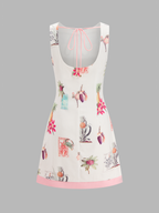 Cotton Linen Sleeveless Dress with Tropical Print