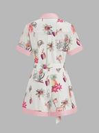 Tropical Cotton Linen Romper with Belted Waist