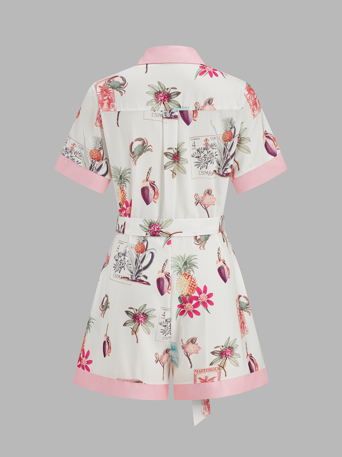 Tropical Cotton Linen Romper with Belted Waist