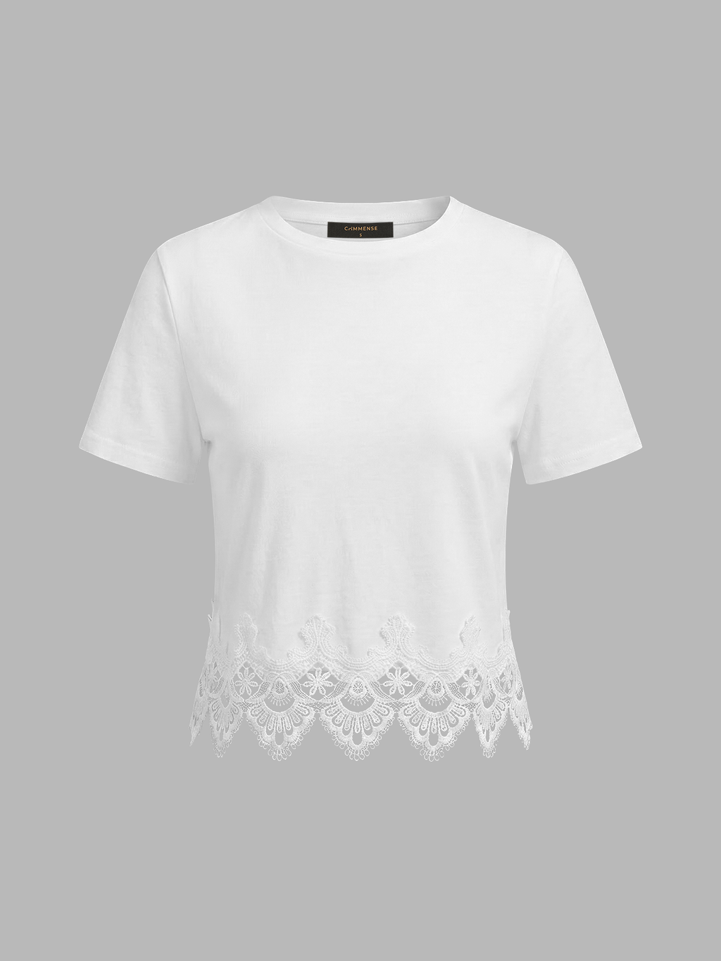 Short-Sleeve Crop Top with Delicate Lace Trim