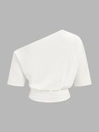 Cinched Off-Shoulder Crop Top with Elastic Waist