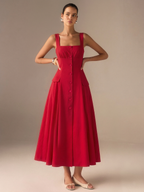 Cotton Blend Maxi Dress with Button-Front Closure