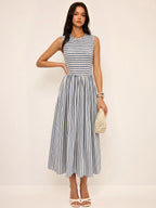 Cotton Striped Smocked Sleeveless Maxi Dress
