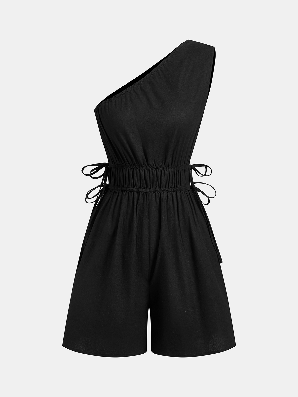 One-Shoulder Smocked Cotton Romper with Side Tie