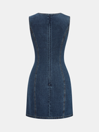 Stylish V-Neck Denim Dress without Sleeves