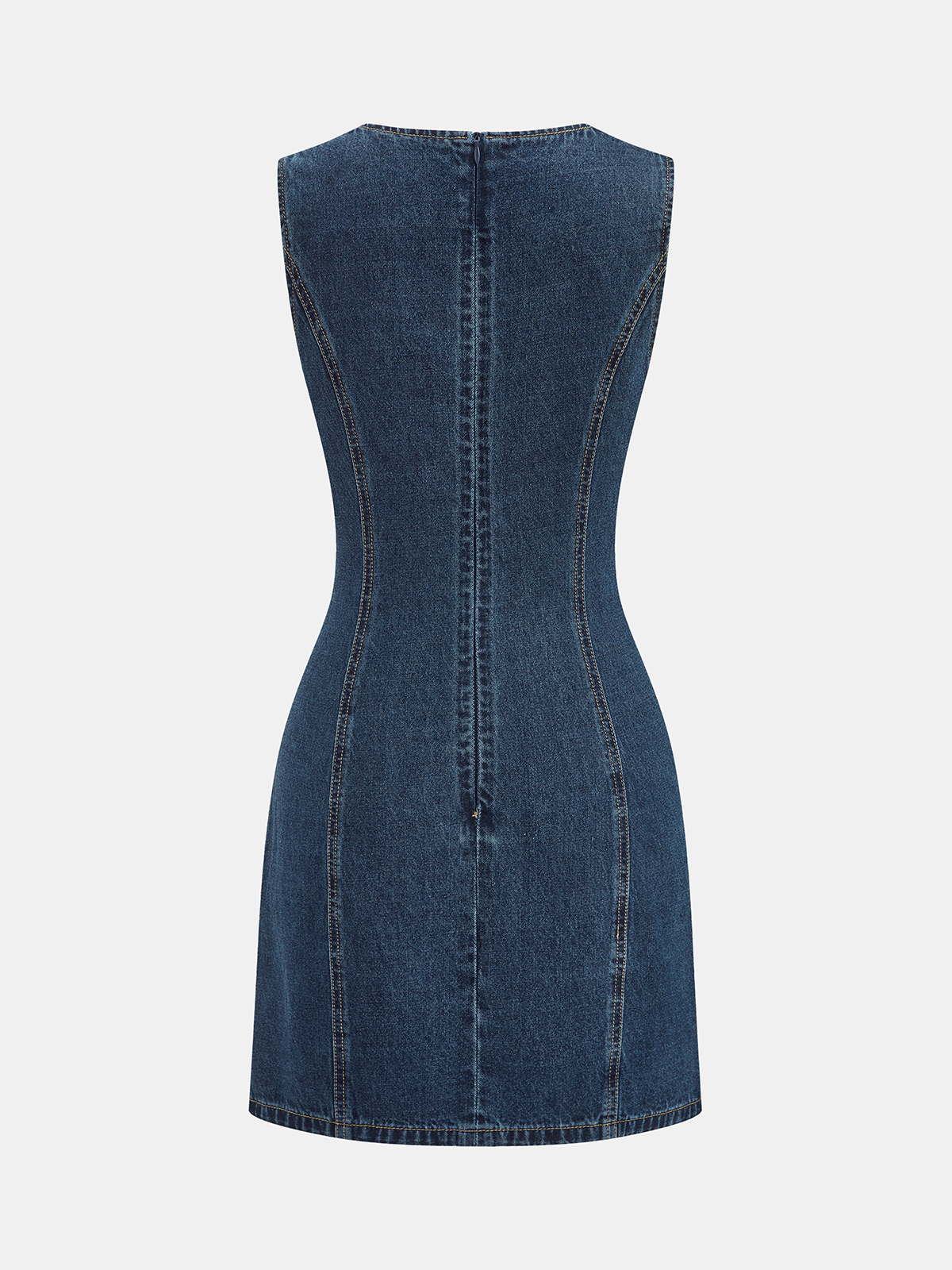 Stylish V-Neck Denim Dress without Sleeves