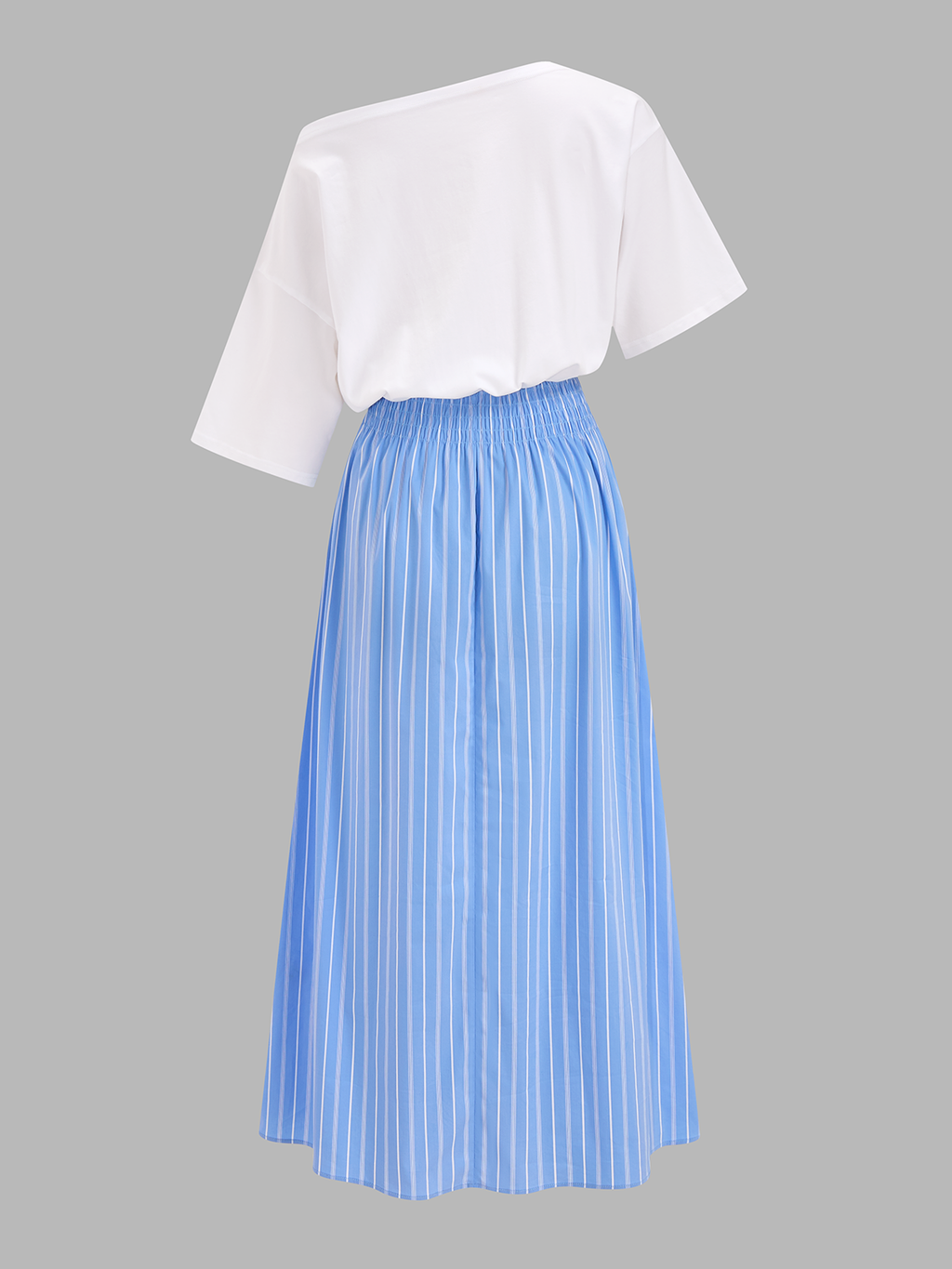 Off-Shoulder Midi Dress with Color Block Stripes