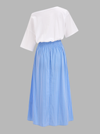Off-Shoulder Midi Dress with Color Block Stripes