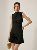 Sleeveless Mini Dress with Asymmetrical Pleated Design