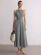 Striped Sleeveless Maxi Dress with Collar and Buttons