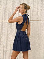Sleeveless Denim Dress with Open Back, Mini Length