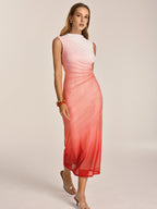 Ruched Mesh Gradient Bodycon Midi Dress