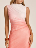 Gradient Mesh Ruched Bodycon Midi Dress
