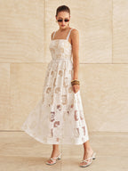 Cotton Patchwork Maxi Dress with Lace Embroidery