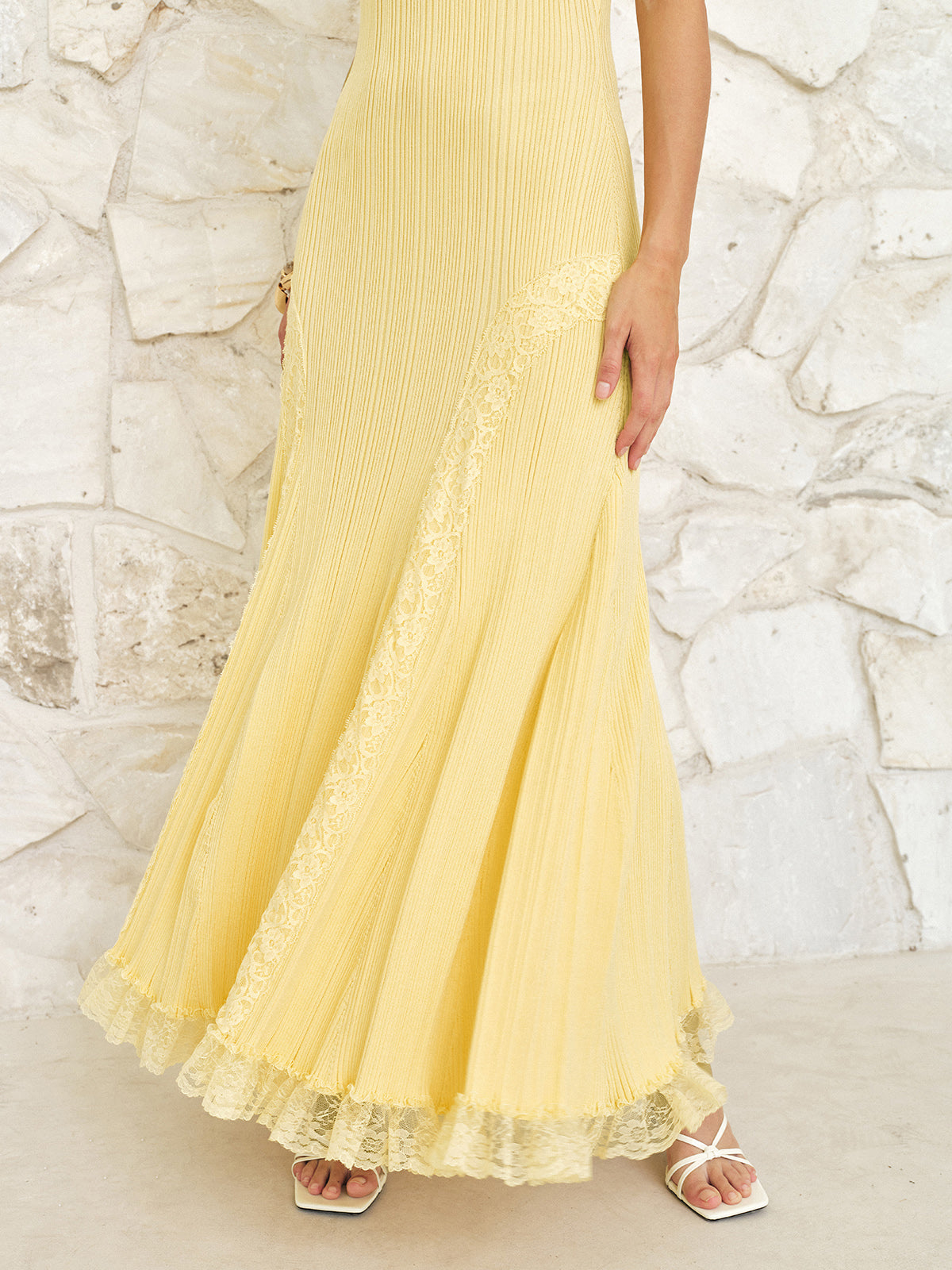Lace Trim Sleeveless Maxi Knit Dress