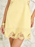 Lace and Cotton Linen Mini Dress with Open Back