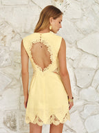 Lace and Cotton Linen Mini Dress with Open Back
