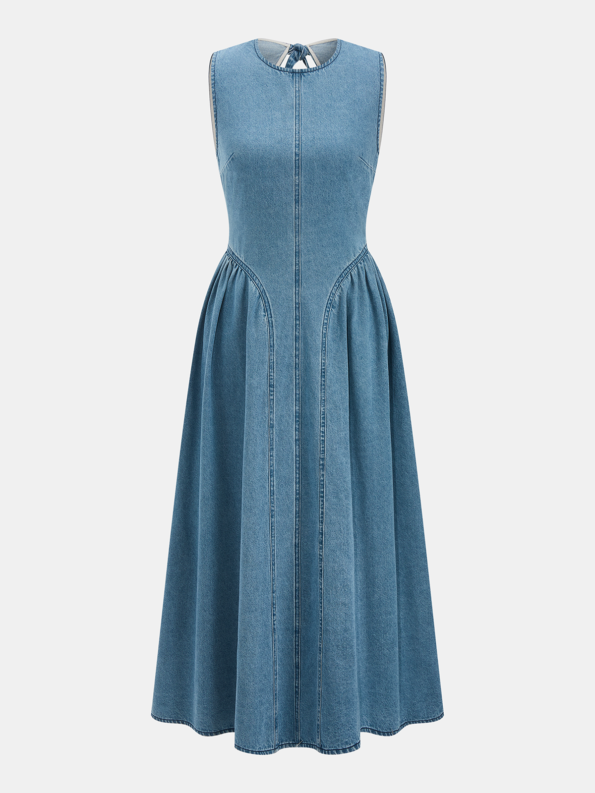 Denim Sleeveless Maxi Dress with Open Back